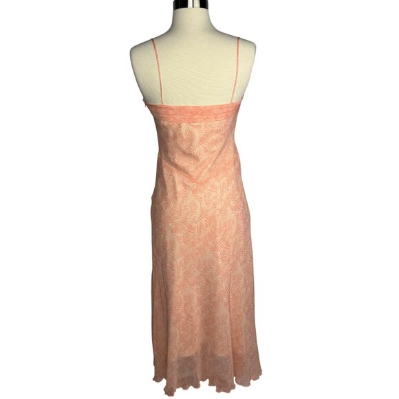VTG Casual Corner Peach Swirl Dropped Waist Silk Midi Dress Whimsy Fairy Size 2‎ - Picture 6 of 9